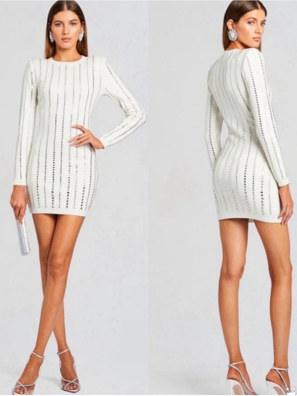 Retrofete White Studded Long Sleeve Mini Dress